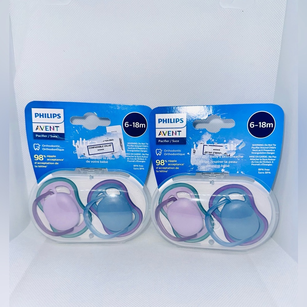 New 2 Pack Avent Ultra Air Pacifier Set - Picture 2 of 3